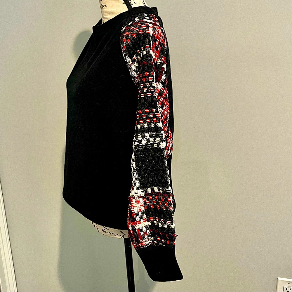 Rag & Bone Linton Racer Sweatshirt with Plaid Tweed Sleeves - Picture 11 of 15
